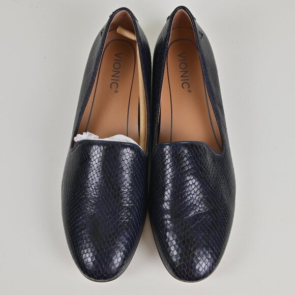 Vionic Willa Boa Leather Snake Print Handmade Slip On Casual Navy Flats US10 UK8 - Picture 9 of 16